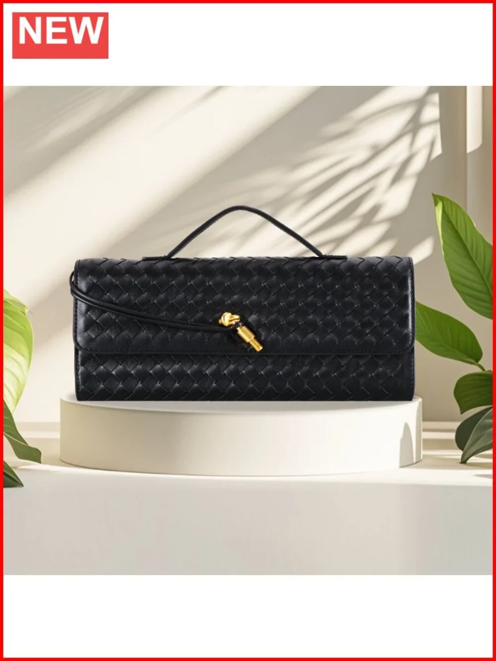 EGCUQ PU Leather Woven Evening Clutch with Adjustable Strap